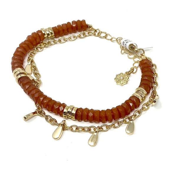 NWT Free People Odessa Layered Bracelet Gold Red Beads - Picture 1 of 5